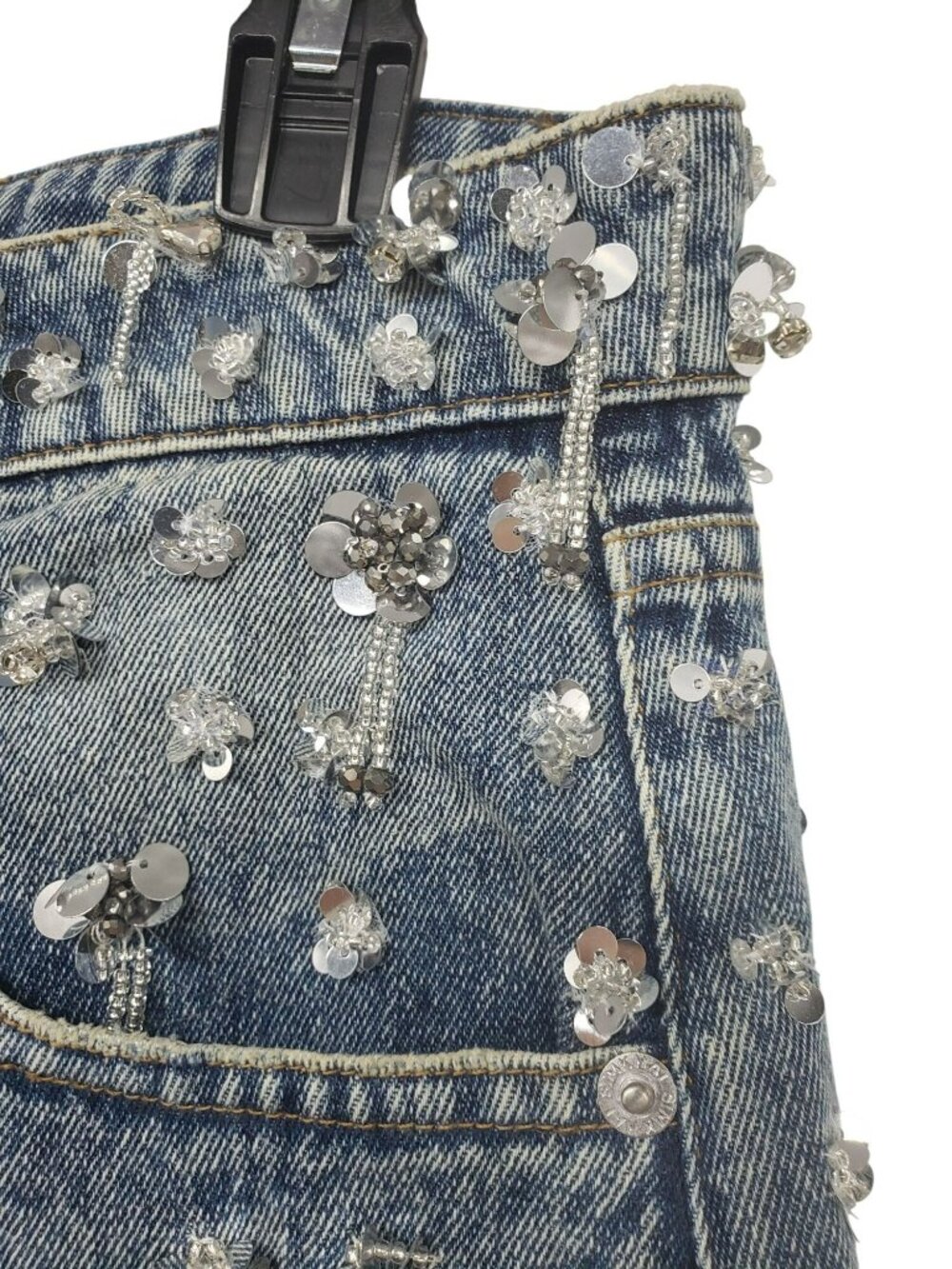 NEW Simkhai $695 Zealand Jeans Hollywood Blue Crystal Embellished Sequin Bling - Picture 13 of 16